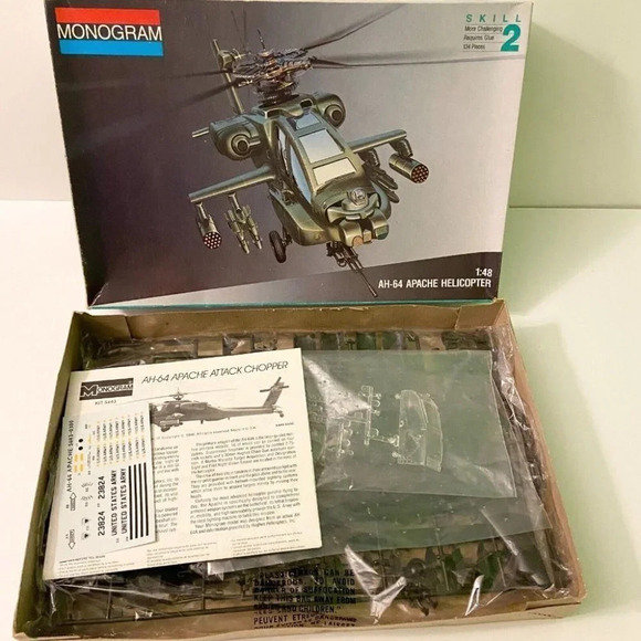 Vintage 1986 Monogram  AH-64 Apache Helicopter 1:48 Kit 5443 Open Box Never Used - Picture 12 of 12